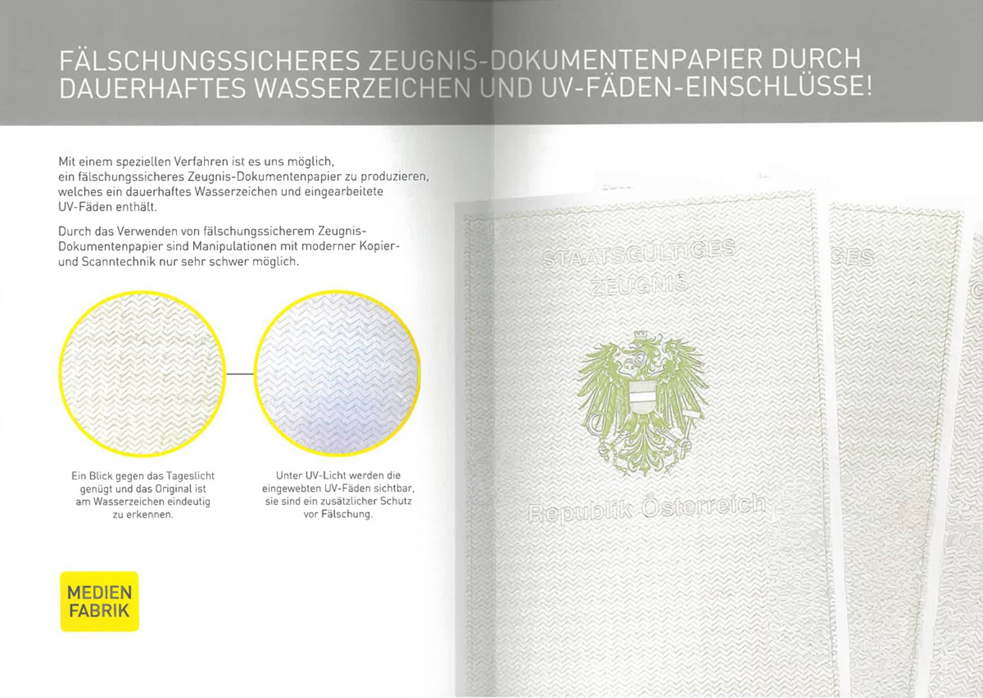 Fälschungssicheres Zeugnis-Dokumentenpapier
